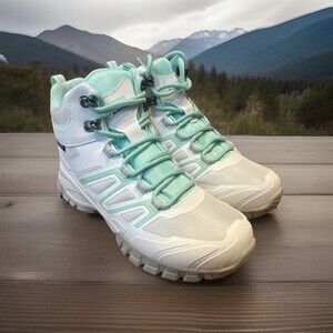 Size 8 - Record Woman’s Hiking Boots White Mint Green Breathable Lace Up
